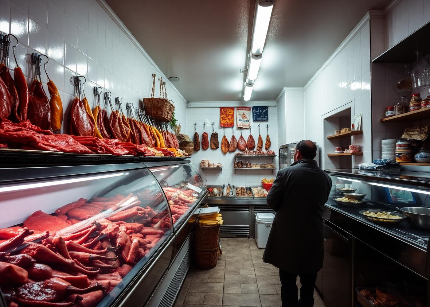Mostrador de la carnicería Carnedona con las bandejas preparadas